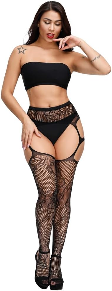 VISGASUR Floral garter fishnet tights — additional product view 4